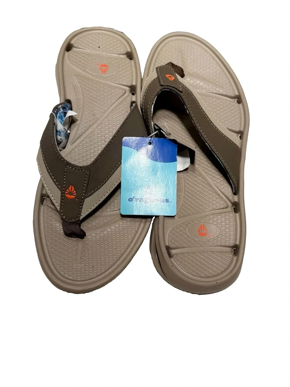 Men's Taupe/Brown Flip-Flop Sandals - Cushioned Thong Beach Sandals